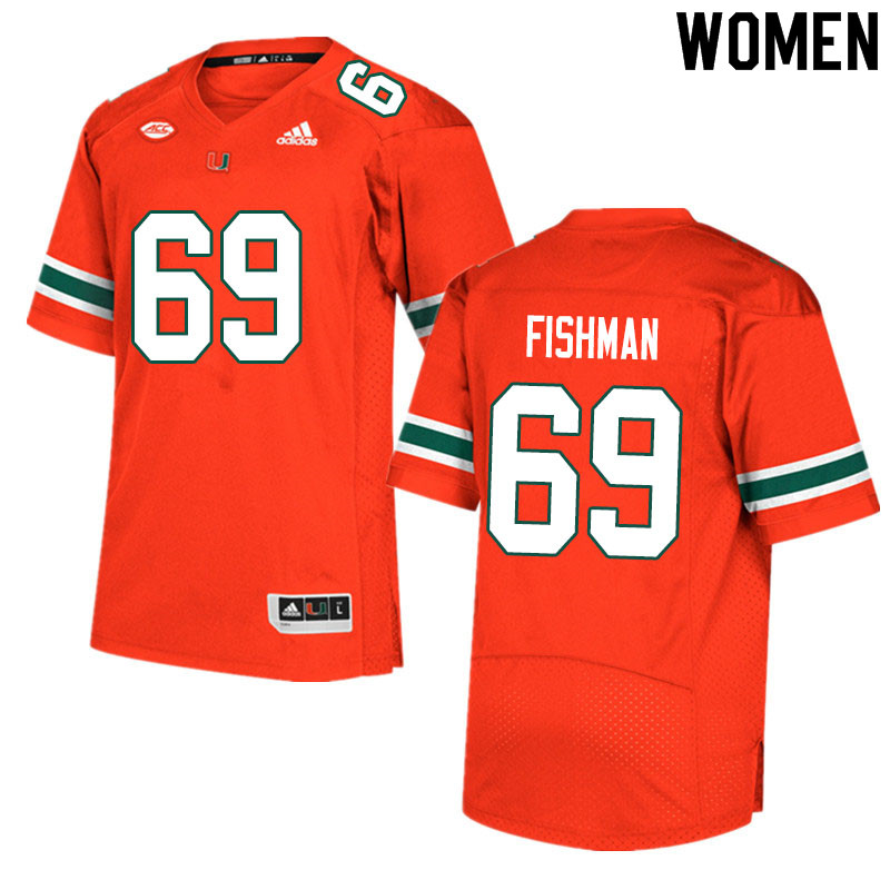 Women #69 Sam Fishman Miami Hurricanes College Football Jerseys Sale-Orange - Click Image to Close
